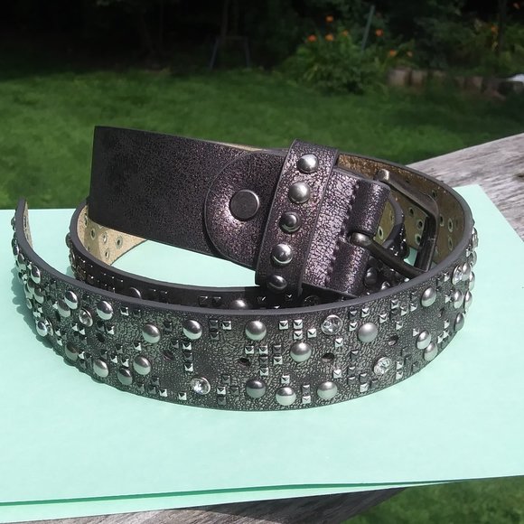 Leather Belt with PU metal studs and Rhinestones 110 cm 43 inch belt main image 15